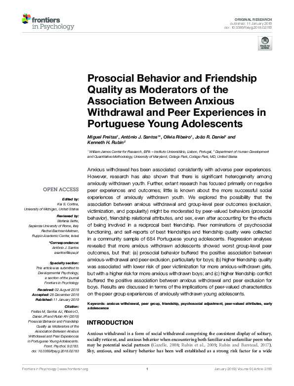 (PDF) Prosocial Behavior and Friendship Quality as Moderators of the ...