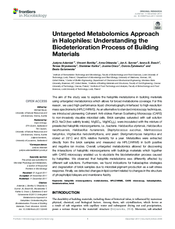 (PDF) Untargeted Metabolomics Approach in Halophiles: Understanding the ...