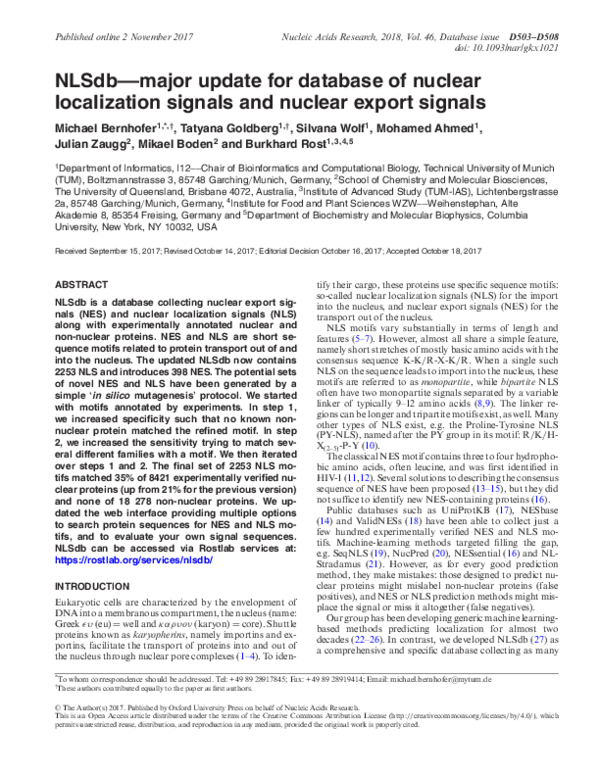 (PDF) NLSdb-major update for database of nuclear localization signals ...