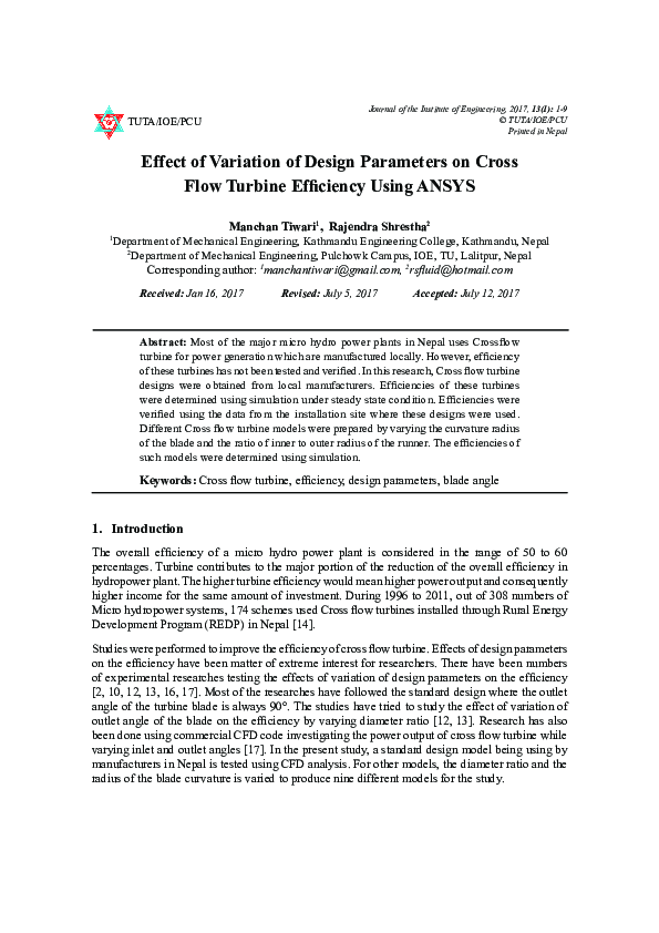 (PDF) Effect of Variation of Design Parameters on Cross Flow Turbine ...
