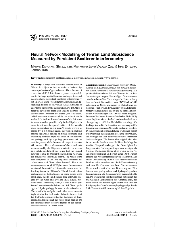 (PDF) Neural Network Modelling of Tehran Land Subsidence Measured by ...