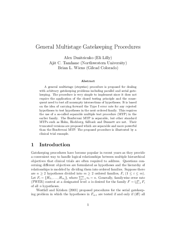 (PDF) General Multistage Gatekeeping Procedures