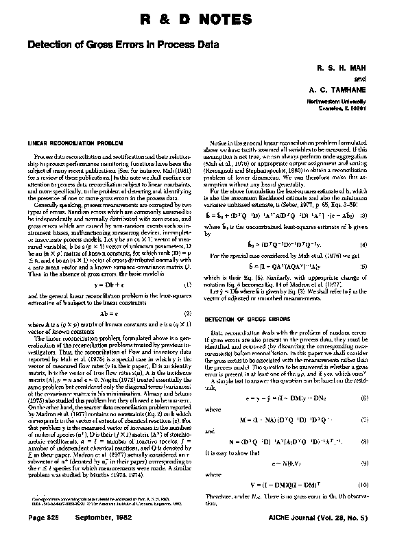 (PDF) Detection of gross errors in process data Ajit Tamhane