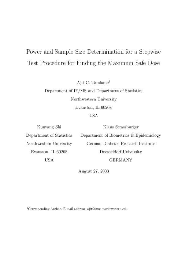 (PDF) Power and sample size determination for a stepwise test procedure ...
