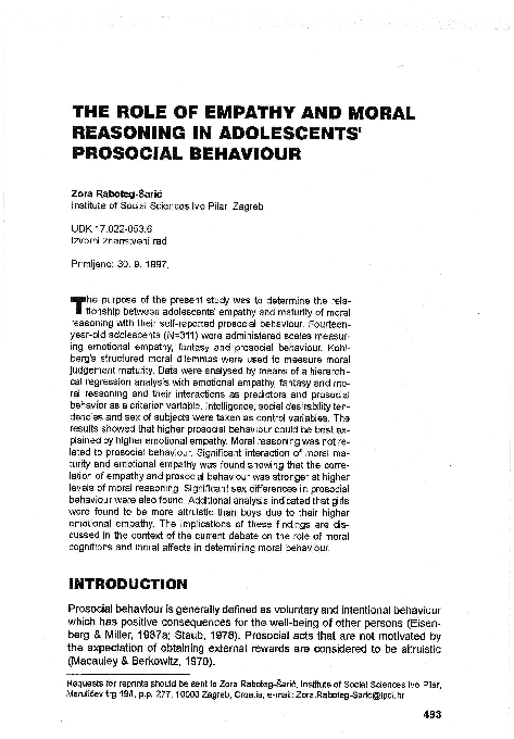 (PDF) The role of empathy and moral reasoning in adolescents' prosocial ...