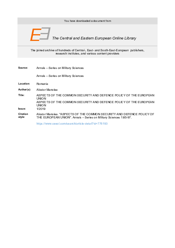 (PDF) ASPECTS OF THE COMMON SECURITY AND DEFENCE POLICY OF THE EUROPEAN ...