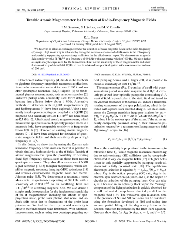 (PDF) Tunable Atomic Magnetometer for Detection of Radio-Frequency ...