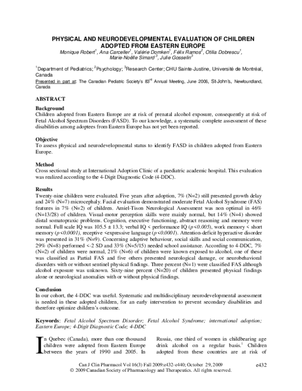 (PDF) Physical and neurodevelopmental evaluation of children adopted ...