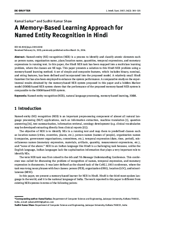(PDF) A Memory-Based Learning Approach for Named Entity Recognition in ...