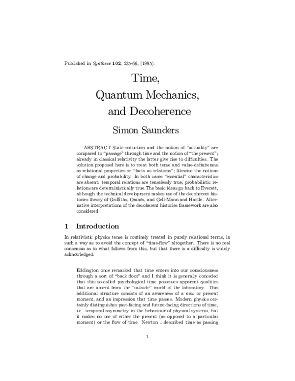 (PDF) Time, quantum mechanics, and decoherence