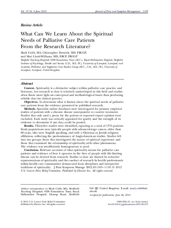 (PDF) What Can We Learn About the Spiritual Needs of Palliative Care ...