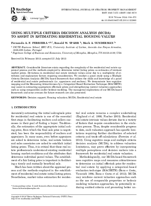 (PDF) Using multiple criteria decision analysis (MCDA) to assist in ...