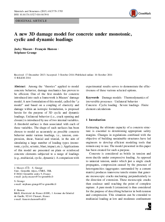 (PDF) A new 3D damage model for concrete under monotonic, cyclic and ...