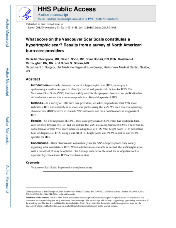 (PDF) What score on the Vancouver Scar Scale constitutes a hypertrophic ...