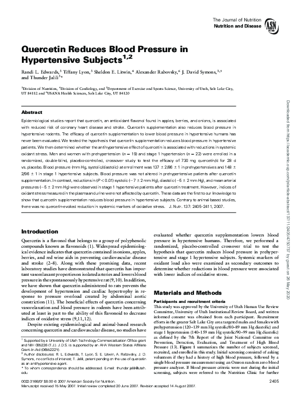 (PDF) Quercetin reduces blood pressure in hypertensive subjects