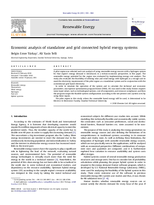 (PDF) Economic analysis of standalone and grid connected hybrid energy ...