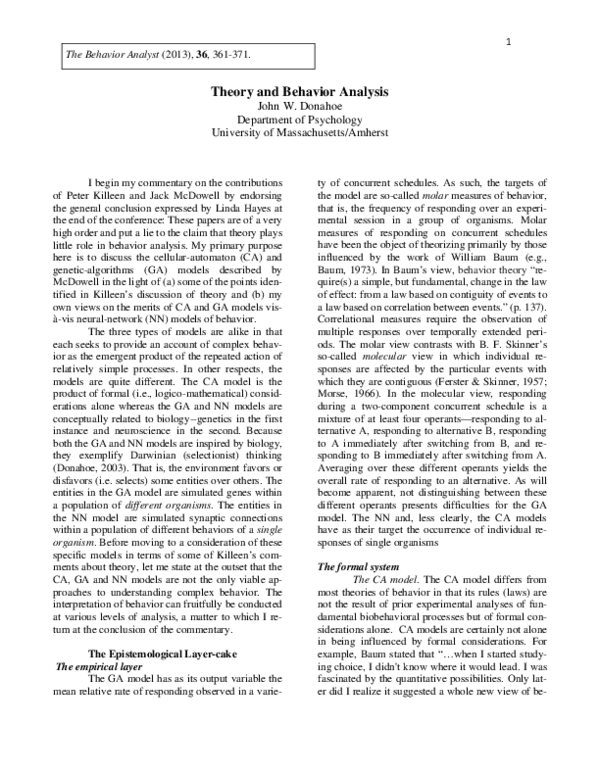 (PDF) Theory and behavior analysis