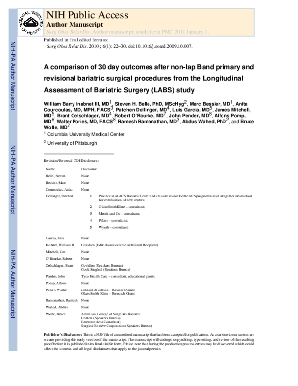 (PDF) Comparison of 30day after nonLapBand primary and