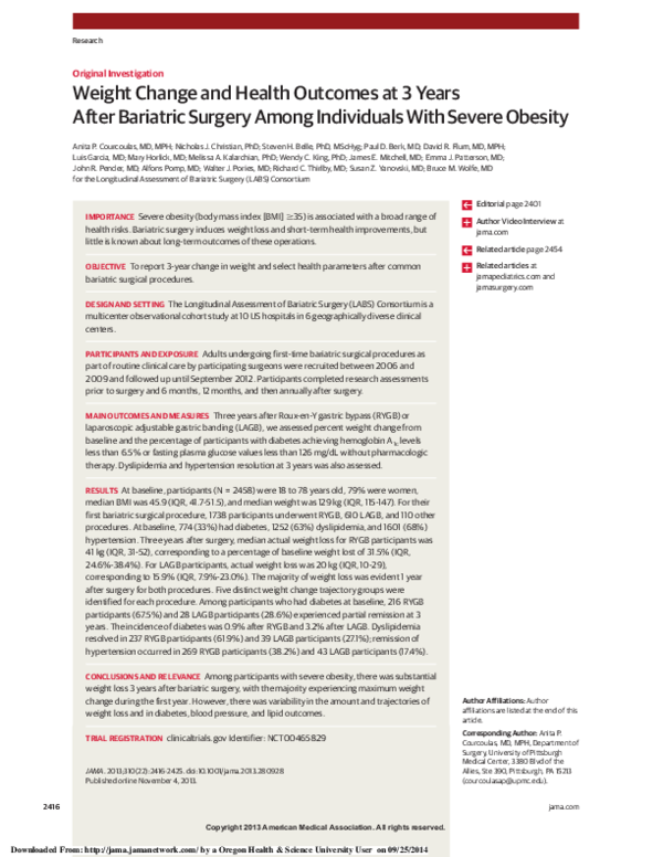 (PDF) Weight change and health outcomes at 3 years after bariatric ...