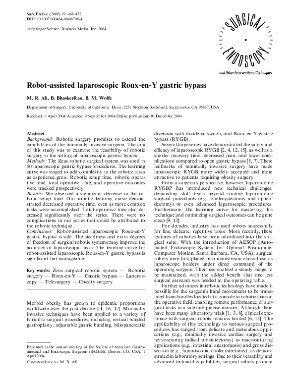 (PDF) Robot-assisted laparoscopic Roux-en-Y gastric bypass