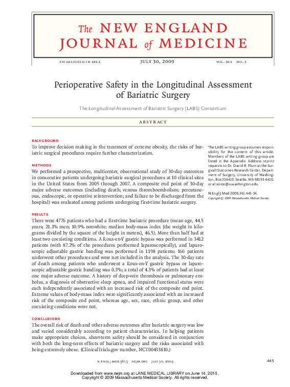 (PDF) Perioperative Safety in the Longitudinal Assessment of Bariatric ...