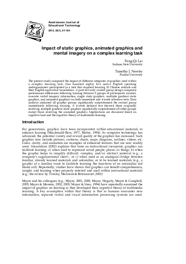 (PDF) Impact of static graphics, animated graphics and mental imagery ...
