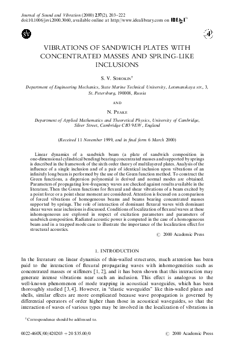 (PDF) Vibrations of Sandwich Plates with Concentrated Masses and Spring ...