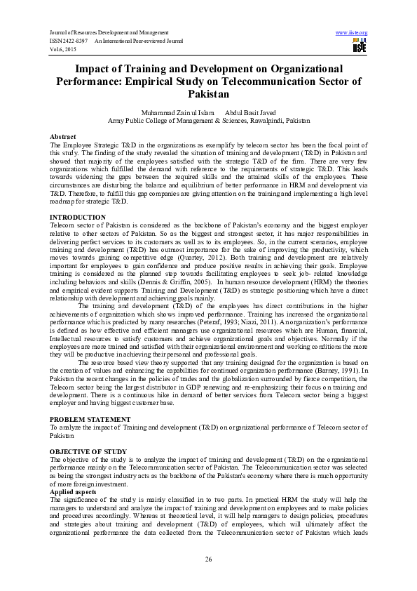 (PDF) Impact of Training and Development on Organizational Performance ...