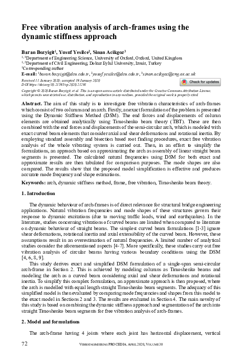 (PDF) Free vibration analysis of arch-frames using the dynamic ...