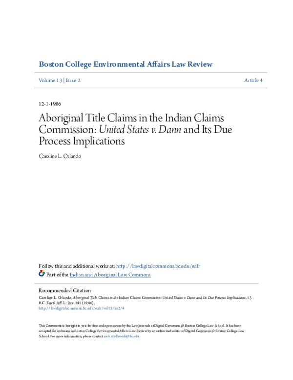 (PDF) Aboriginal Title Claims in the Indian Claims Commission: United ...