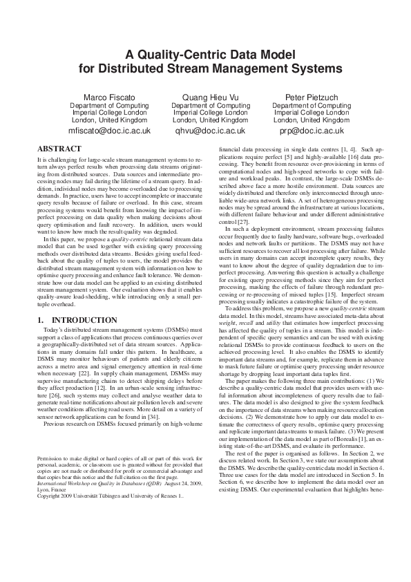(PDF) A quality-centric data model for distributed stream management ...