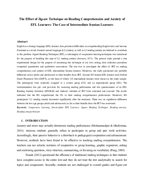(DOC) The Effect of Jigsaw Technique on Reading Comprehension and ...