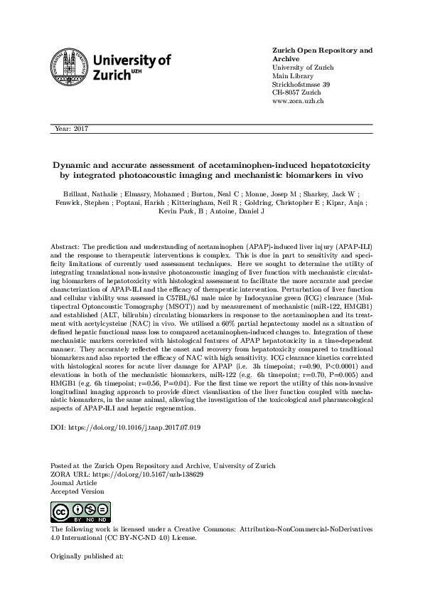 (PDF) Photoacoustic Imaging and Biomarkers in Acetaminophen Hepatotoxicity
