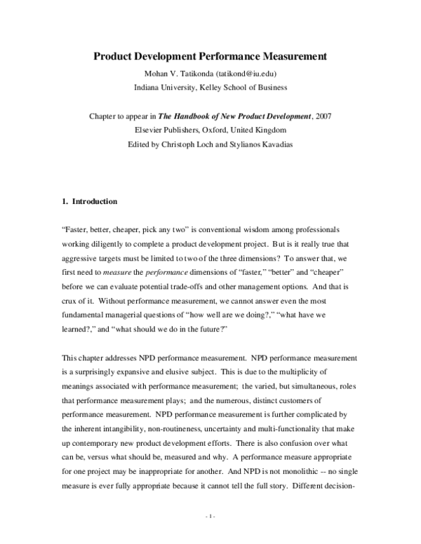 (PDF) Product development performance measurement