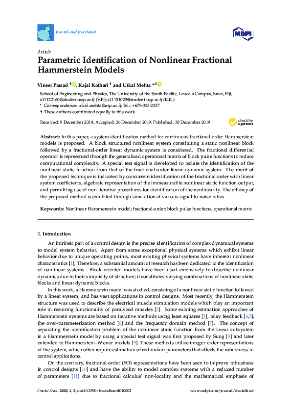 (PDF) Parametric Identification of Nonlinear Fractional Hammerstein Models