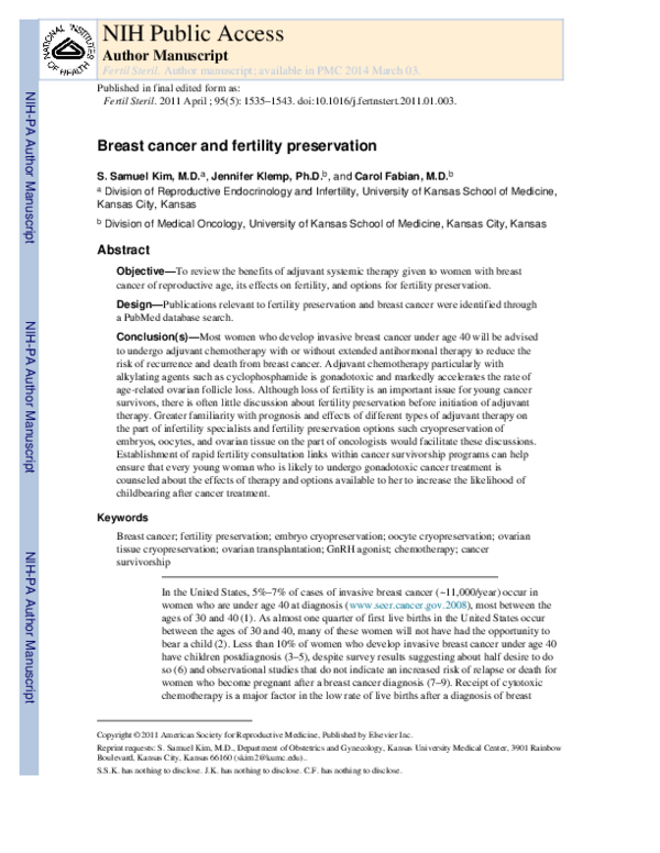 (PDF) Breast cancer and fertility preservation