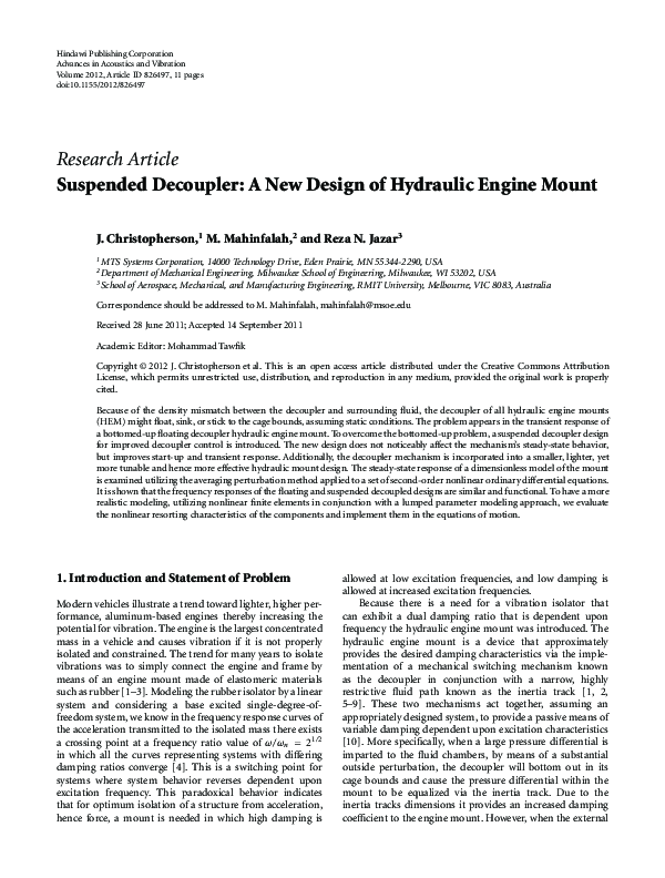 (PDF) Suspended Decoupler: A New Design of Hydraulic Engine Mount