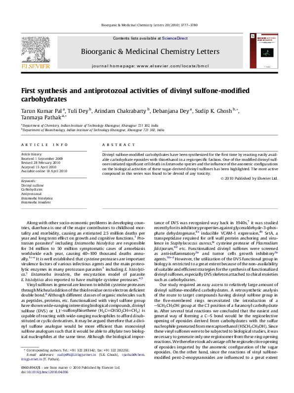 (PDF) First synthesis and antiprotozoal activities of divinyl sulfone ...