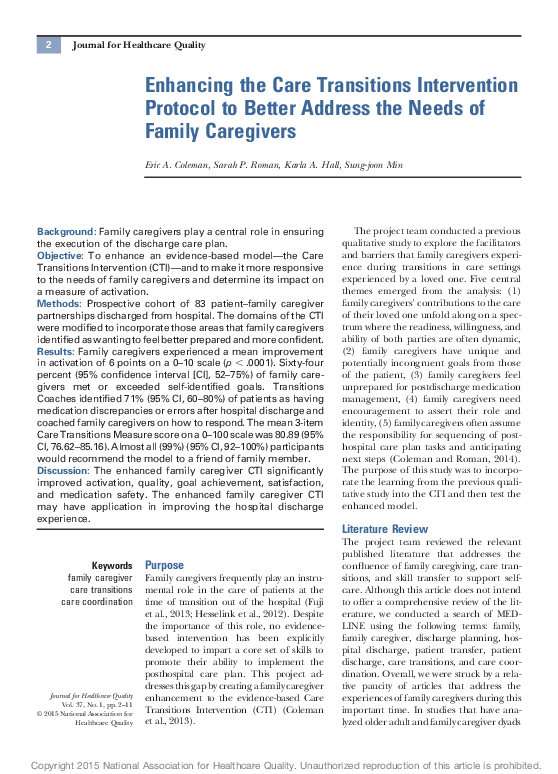 (PDF) Enhancing the care transitions intervention protocol to better ...