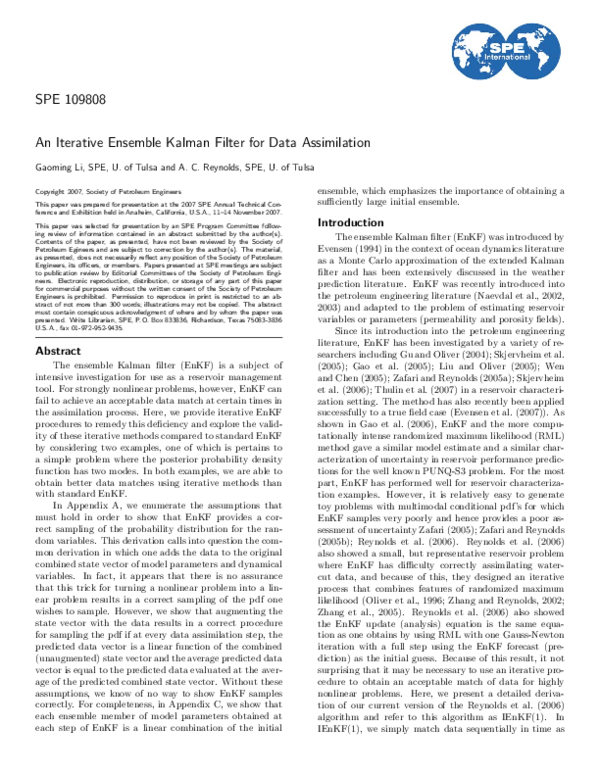 (PDF) An Iterative Ensemble Kalman Filter for Data Assimilation