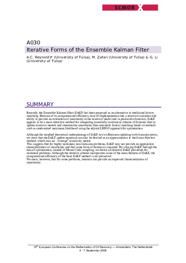 (PDF) Iterative Ensemble Kalman Filters for Data Assimilation