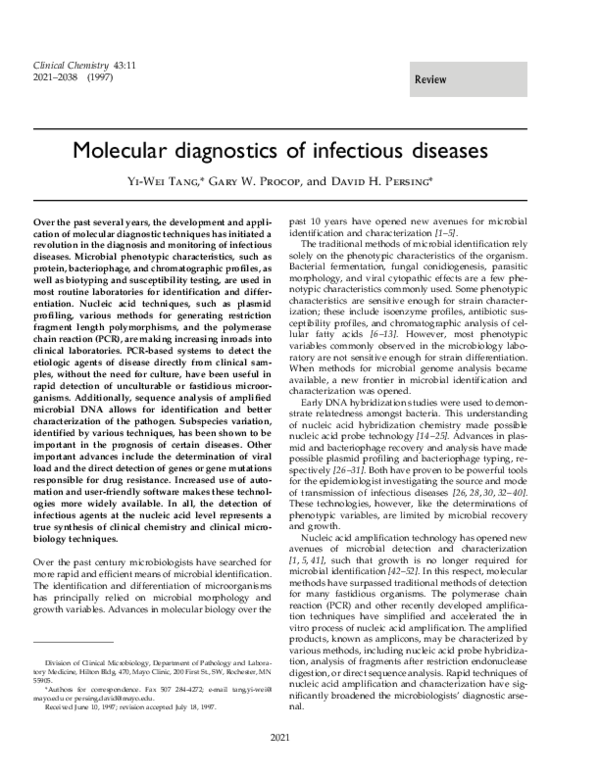 (PDF) Molecular diagnostics of infectious diseases