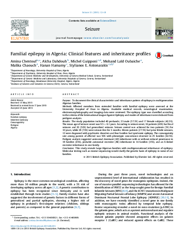 (PDF) Familial epilepsy in Algeria: Clinical features and inheritance ...