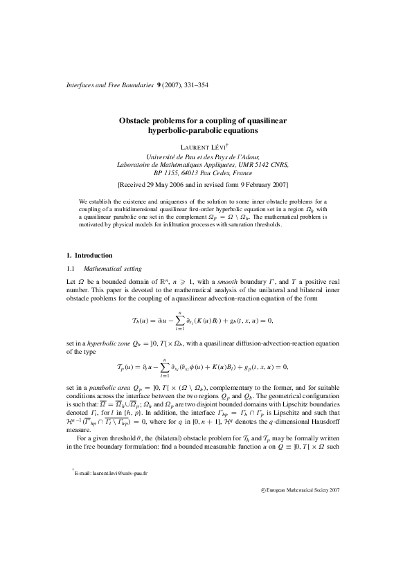 (PDF) Obstacle problems for a coupling of quasilinear hyperbolic ...