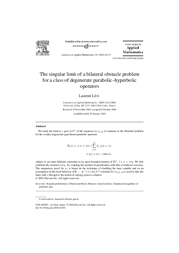 (PDF) The singular limit of a bilateral obstacle problem for a class of ...