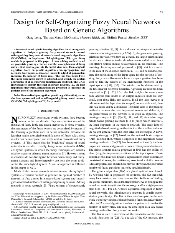 (PDF) Design for Self-Organizing Fuzzy Neural Networks Based on Genetic ...