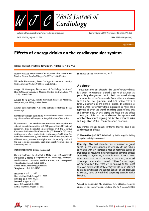 (PDF) Effects of energy drinks on the cardiovascular system