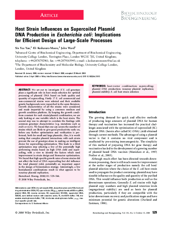 (PDF) Host strain influences on supercoiled plasmid DNA production in ...