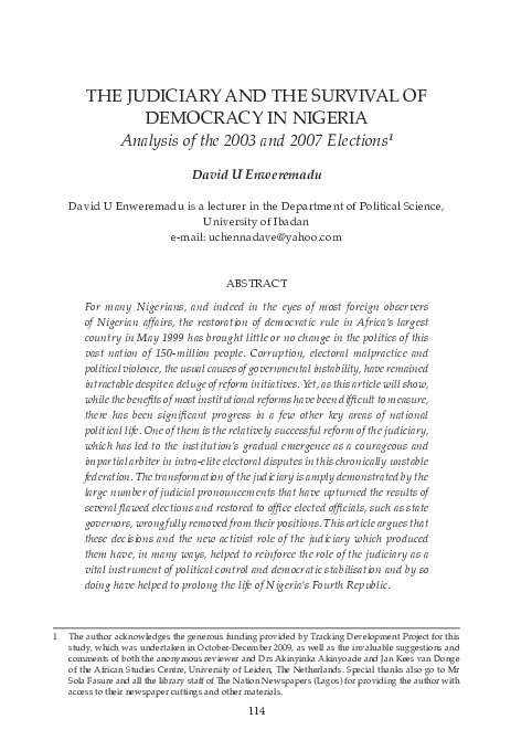 (PDF) The Judiciary and the Survival of Democracy in Nigeria: Analysis ...