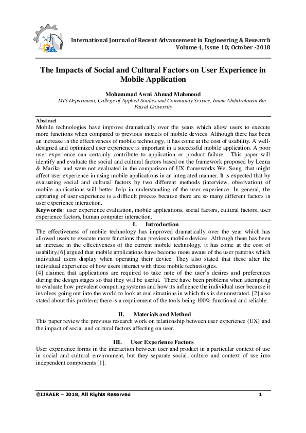 (PDF) The Impacts of Social and Cultural Factors on User Experience in ...